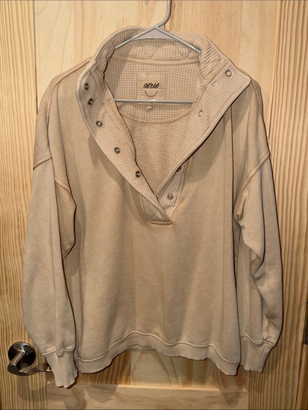 Aerie Cream oh Snap Funnel Neck Sweatshirt pullover